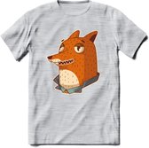 Casual vos T-Shirt Grappig | Dieren fox Kleding Kado Heren / Dames | Animal Skateboard Cadeau shirt - Licht Grijs - Gemaleerd - L
