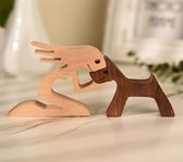 Houten beeldje - Natuurlijk hout - Beeld - Decoratief - Hout - Vrouw - Hond – 06