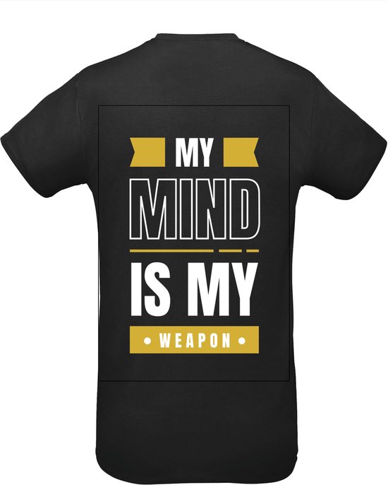 Huurdies Sportshirt | My mind is my weapon| maat  s | Bedrukkingskleur  goud| zwart shirt
