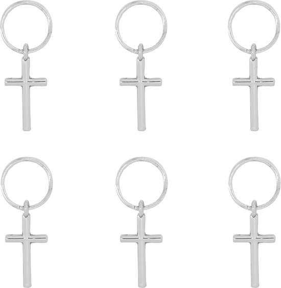 Haarringen Bedel Kruis Zilver 6 Stuks Haar Ringen Vlecht Dreads Bedels Hair Rings Silver Cross