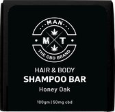 Unieke CBD gezicht, baard & -Haarzeep / Shampoo bar. Met CBD, Aloe en actieve houtskool. Heerlijke Honing-Eik geur. Vegan en vrij van THC, PMO, Parabenen, siliconen en sulfaten.