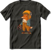 Casual race vos T-Shirt Grappig | Dieren honden Kleding Kado Heren / Dames | Animal Skateboard Cadeau shirt - Donker Grijs - S