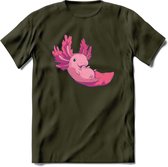 Schattig Axolotl T-Shirt Grappig | Dieren amfibieën Kleding Kado Heren / Dames | Animal Cadeau shirt - Leger Groen - S