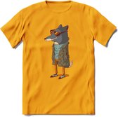 Casual vos T-Shirt Grappig | Dieren honden Kleding Kado Heren / Dames | Animal Skateboard Cadeau shirt - Geel - XL