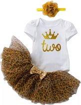 2e verjaardag setje 3-delig Wild Princess wit goud bruin - 2e verjaardag - tweede verjaardag - kinderkleding - tutu - two - animal print