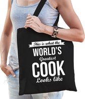 Worlds greatest cook cadeau tas zwart voor volwassenen - Cadeau tas verjaardag kok/chef