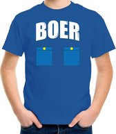 Boer met zakken icoon verkleed t-shirt blauw voor kinderen - Boeren carnaval / feest shirt kleding / kostuum M (134-140)