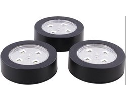 Luxe Zwarte Zelfklevende LED Druklampen Set - 3 Stuks | Werkt Zonder Stopcontact | LED per Mini Spot Lamp | Push Light | Druk Lamp | Licht voor Voorraadkasten | Tenten | Auto's en Boten