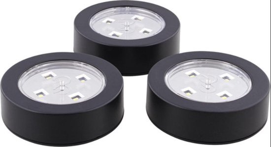 Vooravond Een hekel hebben aan buik Luxe Zwarte Zelfklevende LED Druklampen Set - 3 Stuks | Werkt Zonder  Stopcontact | LED... | bol.com