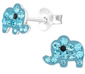 Joy|S - Zilveren olifant oorbellen - blauw met blauw kristal - 8 x 6 mm - kinderoorbellen