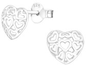 Joy|S - Zilveren hartje met kleine hartjes oorbellen - 7 x 8 mm