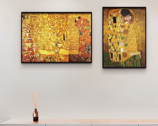 Posterset 2 posters - Gustav Klimt - De Kus en Levensboom - Goud - 50x70 cm Exclusief lijst