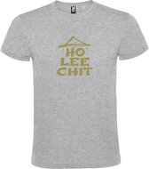 Grijs t-shirt met " Ho Lee Chit " print Goud size XL