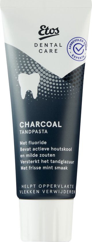 Etos Tandpasta - Charcoal - Vegan - 12 75ml - voordeelverpakking |