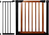 Porte d'escalier Springos | Barrière d'escaliers | Clôture de sécurité | Métal | Bois | Noir / marron | 104 - 110 cm
