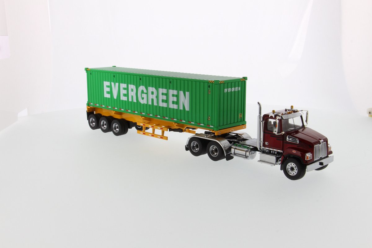 Western Star 4700 Trekker Truck met 40Ft Container oplegger (Evergreen) - 1:50 - Diecast Masters