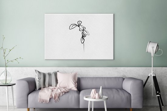 Tableau sur toile Fleurs - Plantes - Dessin au Line - 120x80 cm - Décoration murale