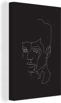 Canvas Schilderij Man - Zwart - Wit - Line art - 20x30 cm - Wanddecoratie