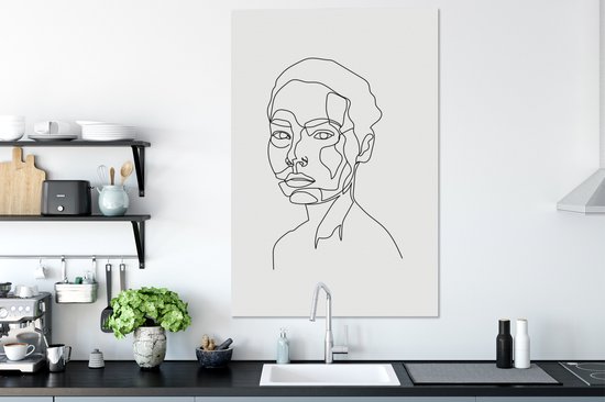 Canvas schilderij 80x120 cm - Wanddecoratie Vrouwen - Gezicht - Line art - Muurdecoratie woonkamer - Slaapkamer decoratie - Kamer accessoires - Schilderijen op canvas