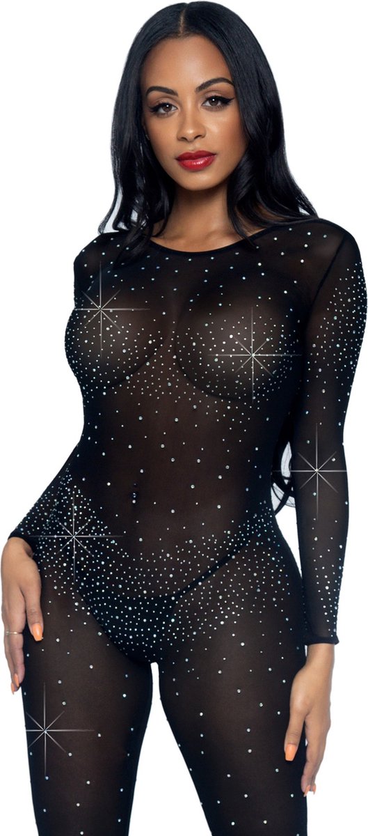 Sheer rhinestone catsuit