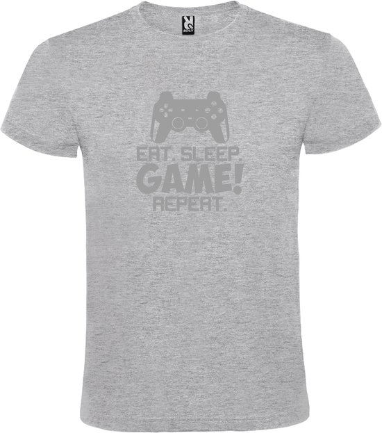 Grijs t-shirt met tekst 'EAT SLEEP GAME REPEAT' print Zilver  size 3XL