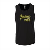 Zwarte Tanktop sportshirt met "Awesome sinds 1982" Print Goud Size M