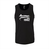 Zwarte Tanktop sportshirt met "Awesome sinds 1982" Print Wit Size S