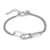 Twice As Nice Armband in zilver, 3 ovale schakels, gebeiteld  16 cm+3 cm