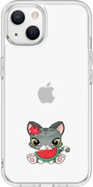 Apple Iphone 13 Mini transparant siliconen hoesje Poesje met watermeloen *LET OP JUISTE MODEL*