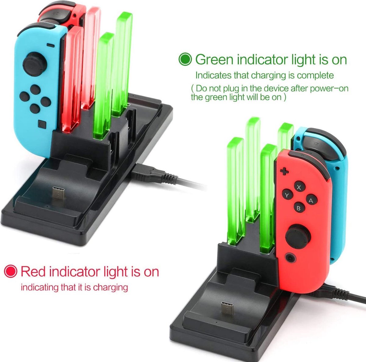 Oplaadstation voor Nintendo Switch Nintendo Switch Oplader JoyCon 6 in 1 Zwart