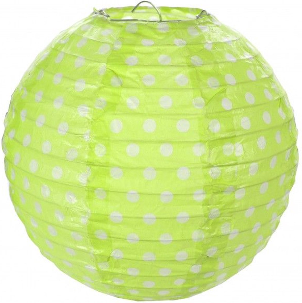 Papieren lampion 20cm groen met witte stippen, 2 stuks