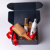 Hair en Style Care Box – Giftset met bamboe borstel – Arganolie 30ml + Knoflookolie 50ml + Shampoo 200ml + Kam – Verjaardag pakket – Cadeau tip – Man – Vrouw – Moederdag – Vaderdag