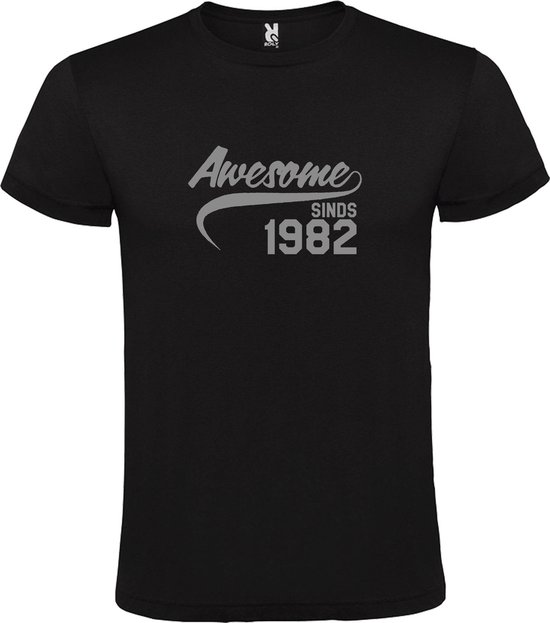 Zwart t-shirt met " Awesome sinds 1982 " print Zilver size XXXXL