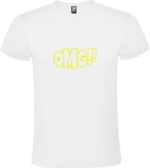 Wit t-shirt met tekst 'OMG!' (O my God) print Geel  size 3XL