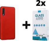 Siliconen Backcover Hoesje Samsung Galaxy A50 Rood - 2x Gratis Screen Protector - Telefoonhoesje - Smartphonehoesje