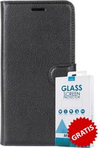 Kunstleer Bookcase Hoesje Met Pasjeshouder Huawei P Smart Zwart - Gratis Screen Protector - Telefoonhoesje - Smartphonehoesje