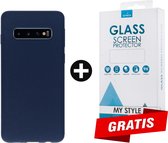 Siliconen Backcover Hoesje Samsung Galaxy S10 Blauw - Gratis Screen Protector - Telefoonhoesje - Smartphonehoesje