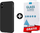 Siliconen Backcover Hoesje iPhone XS Zwart - Gratis Screen Protector - Telefoonhoesje - Smartphonehoesje