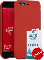 Siliconen Backcover Hoesje Huawei P10 Rood - Gratis Screen Protector - Telefoonhoesje - Smartphonehoesje