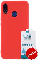 Siliconen Backcover Hoesje Huawei P20 Lite Rood - Gratis Screen Protector - Telefoonhoesje - Smartphonehoesje