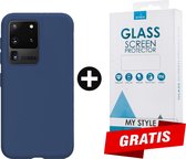 Siliconen Backcover Hoesje Samsung Galaxy S20 Ultra Blauw - Gratis Screen Protector - Telefoonhoesje - Smartphonehoesje