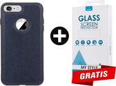 Backcase Lederen Hoesje iPhone 7 Blauw - Gratis Screen Protector - Telefoonhoesje - Smartphonehoesje