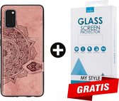 Backcover Fashion Mini Wallet Hoesje Samsung Galaxy A41 Roségoud - Gratis Screen Protector - Telefoonhoesje - Smartphonehoesje