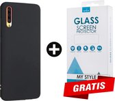 Siliconen Backcover Hoesje Samsung Galaxy A50 Zwart - Gratis Screen Protector - Telefoonhoesje - Smartphonehoesje