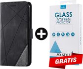 Bookcase Hoesje Patroon Met Pasjeshouder iPhone 12 Pro Max Zwart - Gratis Screen Protector - Telefoonhoesje - Smartphonehoesje