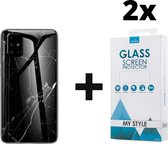 Backcover Marmerlook Hoesje Samsung Galaxy A51 Zwart - 2x Gratis Screen Protector - Telefoonhoesje - Smartphonehoesje