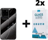 Backcover Marmerlook Hoesje Samsung Galaxy S20 Ultra Zwart - 2x Gratis Screen Protector - Telefoonhoesje - Smartphonehoesje