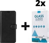 Kunstleer Bookcase Hoesje Met Pasjeshouder Samsung Galaxy S21 Zwart - 2x Gratis Screen Protector - Telefoonhoesje - Smartphonehoesje