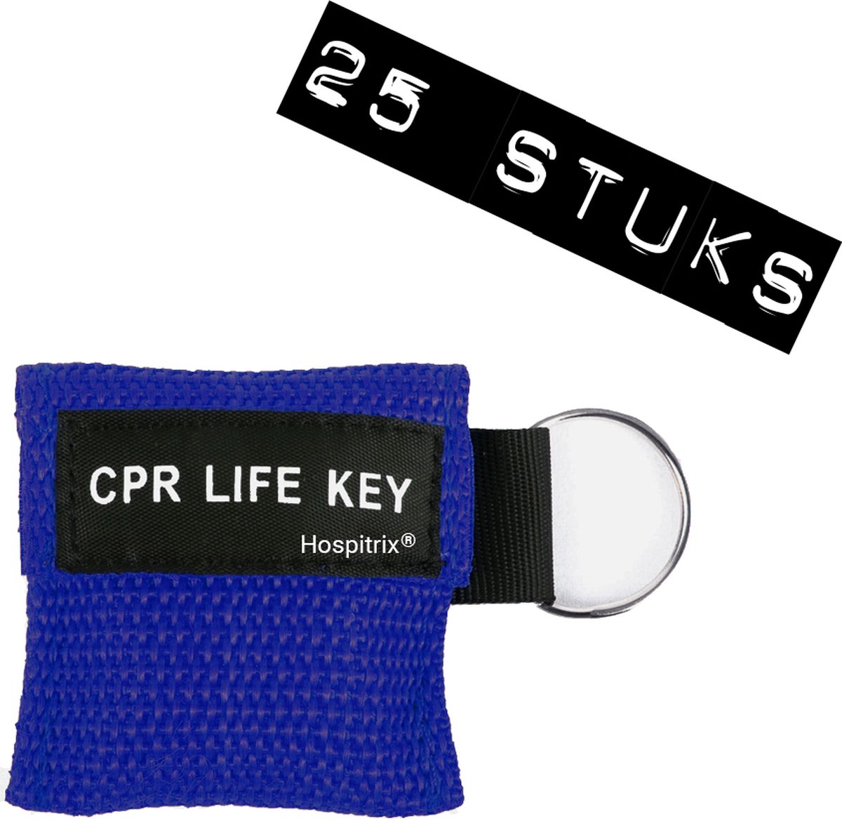 Goedkoopste 25x Pack Hospitrix Kiss of Life Sleutelhanger Donkerblauw - 5cm - CPR Masker met Wegwerp Beademingsmasker