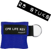 25x Pack Hospitrix Kiss of Life Keychain Bleu Foncé - 5cm - Masque RCR avec Masque Respiratoire Jetable